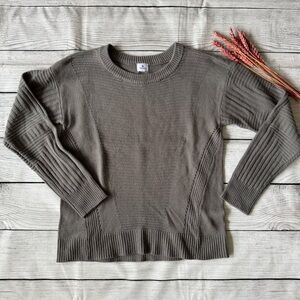 dressbarn Gray Crew Neck Sweater with Ribbed Detailing